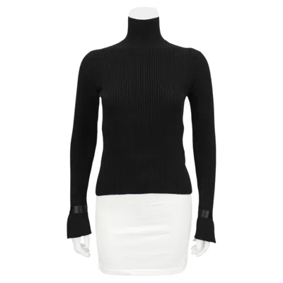 Pre-owned Chanel Early 2000's  Black Ribbed Mock Neck Sweater With Gold Logo Buttons