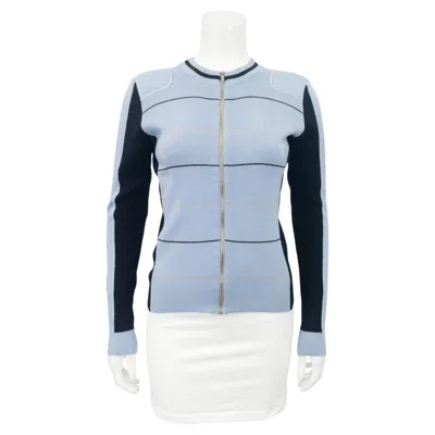 Pre-owned Chanel Early 2000's  Sport Zip Front Wool Cardigan With Rubber Cc Patch In Blue