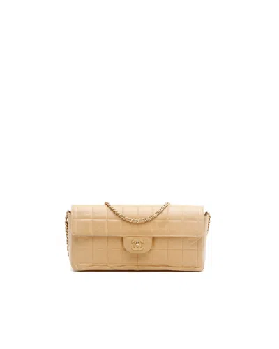 Chanel East West Chocolate Bar Flap Bag In Beige