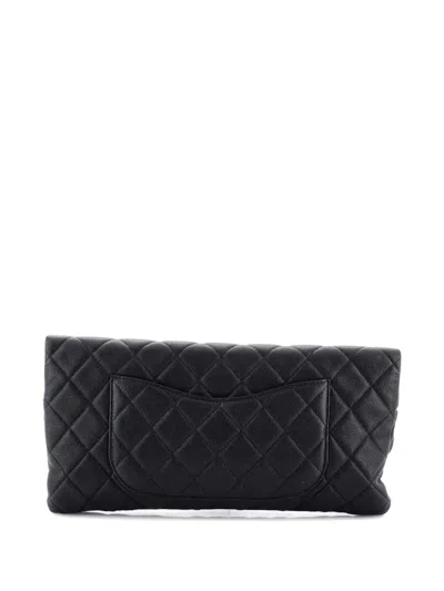 Pre-owned Chanel East West Classic Flap Quilted Caviar Clutch Bag In Black