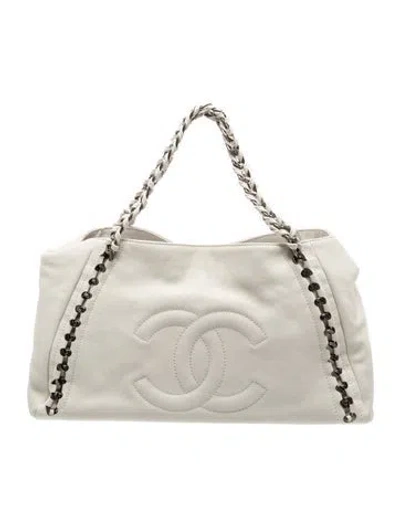 Pre-owned Chanel East West Modern Chain Tote In White
