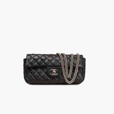 Pre-owned Chanel East/west Single Flap Bag In Black