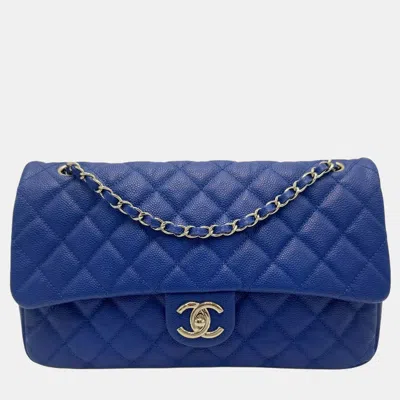 Pre-owned Chanel Easy Flap Blue Quilted Caviar Leather Chain Shoulder Bag
