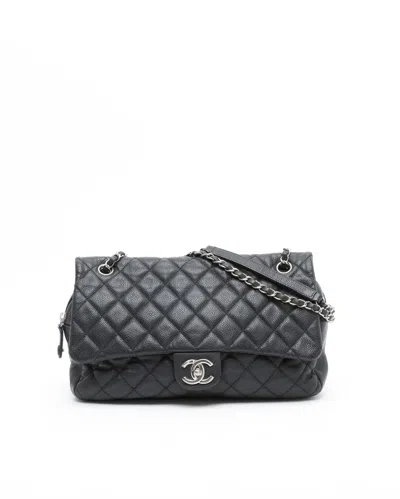 Pre-owned Chanel Easy Jumbo Caviar Flap Bag In Black