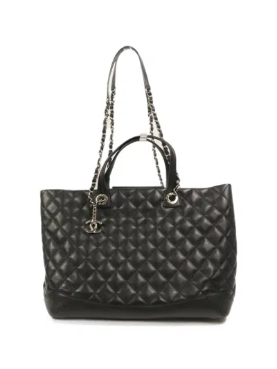 Pre-owned Chanel Easy Shopping Quilted Cc Tote Bag In Black