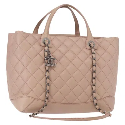 Pre-owned Chanel Easy Shopping Tote Quilted Calfskin Pink Leather Tote Bag Bag ()