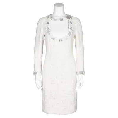 Pre-owned Chanel Ecru Bouclé Paris Bombay Cocktail Dress Pre Fall 2012 In Brown