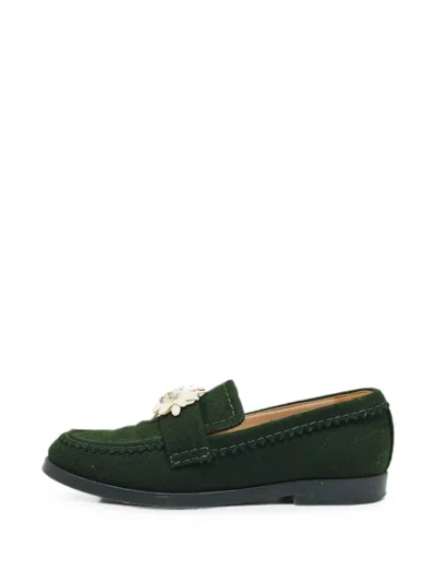 Pre-owned Chanel Edelweiss-motif Loafers In Green