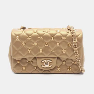Pre-owned Chanel Egyptian Amulet Charms Mini Rectangular Metallic Gold Lambskin Crossbody Bag