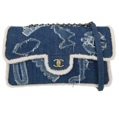 Pre-owned Chanel Egyptian Hieroglyph Flap Bag Denim And Shearling Blue Denim_jeans Shoulder Bag Bag (