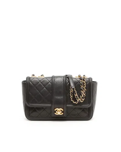 Pre-owned Chanel Elegant Cc Medium Single Flap Bagel In Black