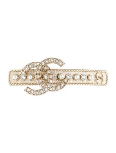 Pre-owned Chanel Embellished Cc Hair Clip In Gold