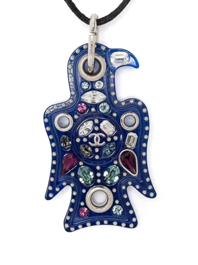 Pre-owned Chanel Embellished Eagle Pendant Necklace In Black