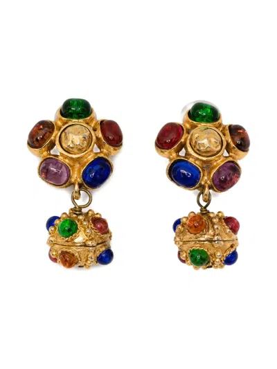 Pre-owned Chanel Embellished Earrings In Gold