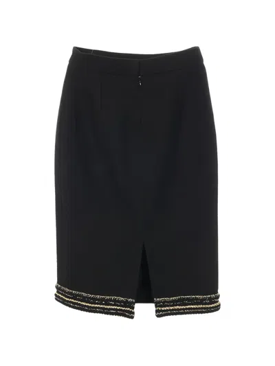 Pre-owned Chanel Embellished-hem Skirt In Black