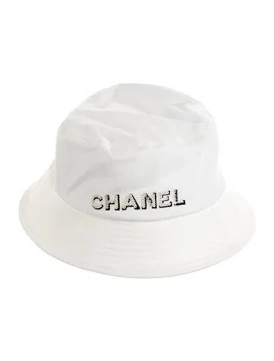 Pre-owned Chanel Embellished Logo Bucket Hat In White