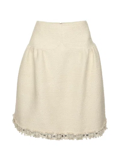 Pre-owned Chanel Embellished Silk Midi Skirt In Neutral
