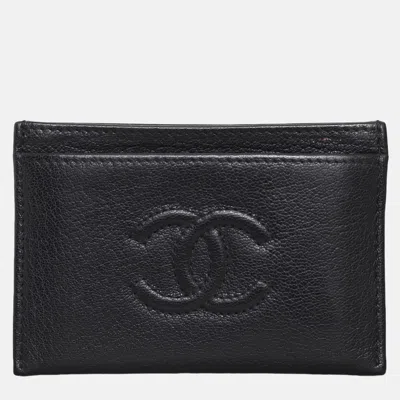 Pre-owned Chanel Embossed Cc Card Holder In Black