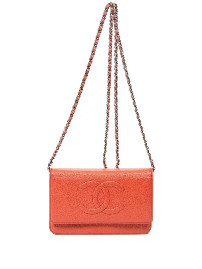 Pre-owned Chanel Embossed-cc Crossbody Bag In Red