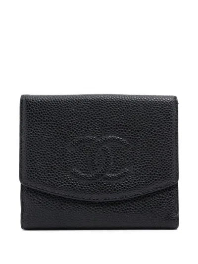 Pre-owned Chanel Embossed Cc-logo Wallet In Black