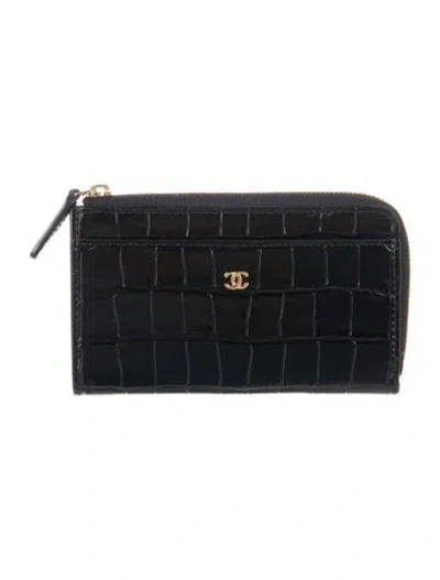 Pre-owned Chanel Embossed Leather Animal Print Card Holder In Black
