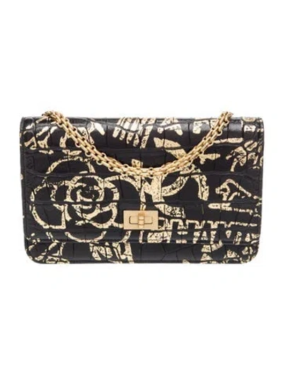 Pre-owned Chanel Embossed Reissue Wallet On Chain In Black