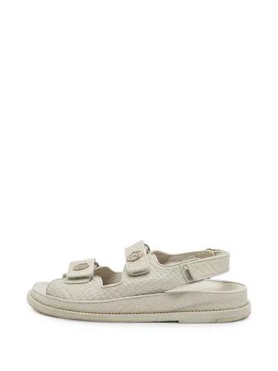 Pre-owned Chanel Embossed Touch-strap Sandals In Neutral