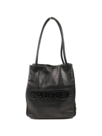 Pre-owned Chanel Embossed-logo Shoulder Bag In Black