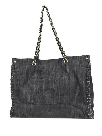 Pre-owned Chanel Embroidered Airplane Denim Tote Bag In Blue