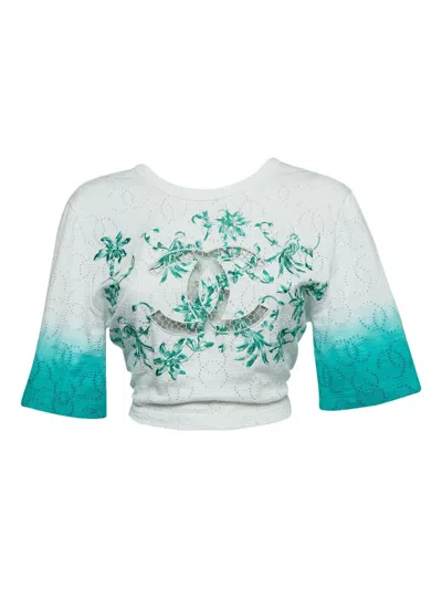 Pre-owned Chanel Embroidered Cotton Top In White