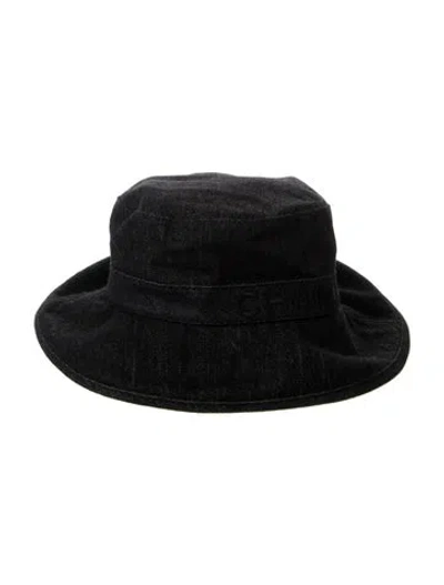 Pre-owned Chanel Embroidered Denim Bucket Hat In Black