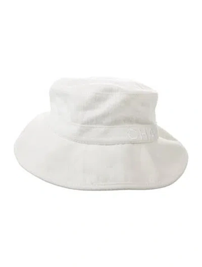 Pre-owned Chanel Embroidered Denim Bucket Hat In White