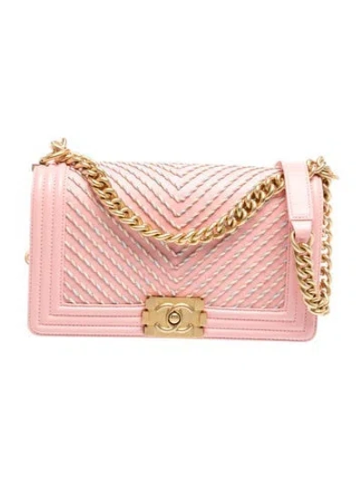 Pre-owned Chanel Embroidered Medium Boy Bag In Pink