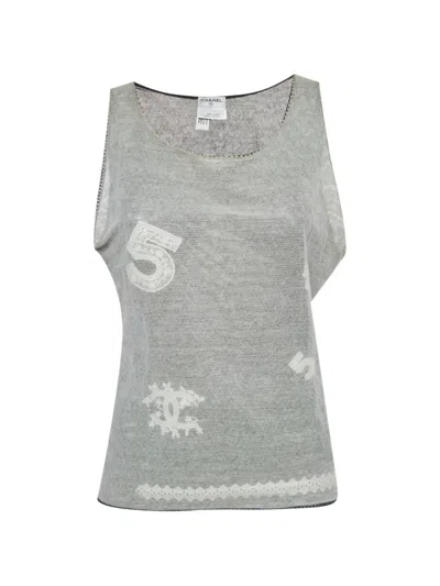 Pre-owned Chanel Embroidered Tulle Tank Top In Gray