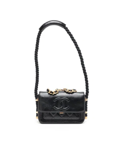 Pre-owned Chanel En Vogue Rope Flap Bag In Black