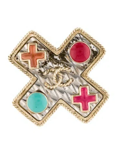 Pre-owned Chanel Enamel & Resin Cc Pin Brooch In Multi