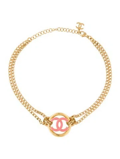Pre-owned Chanel Enamel Cc Choker Necklace, 15" In Multicolor