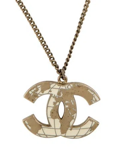 Pre-owned Chanel Enamel Cc Globe Pendant Necklace, 24" In Multi