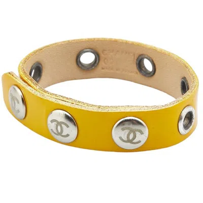 Pre-owned Chanel Enamel Leather Charm Bracelet () In Yellow