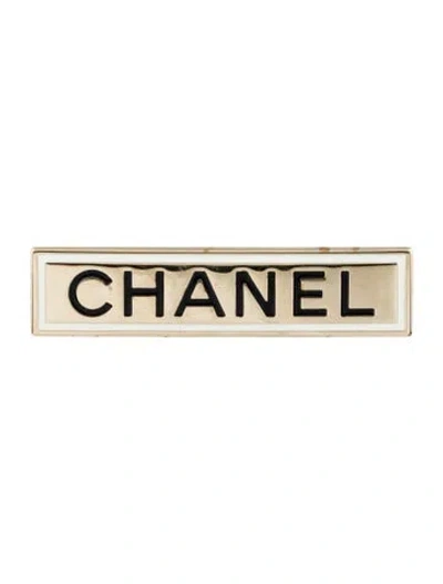 Pre-owned Chanel Enamel Logo Brooch In Multi