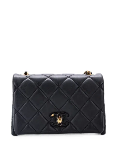 Pre-owned Chanel Enamel Multi Cc Chain Flap Bag Quilted Lambskin Mini Shoulder Bag In Black