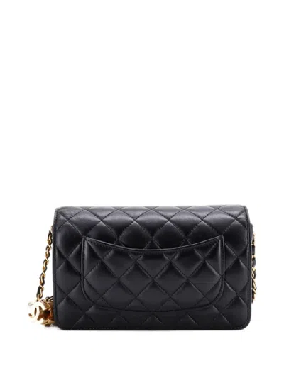 Pre-owned Chanel Enamel Multi Cc Wallet On Chain Quilted Lambskin Crossbody Bag In Black