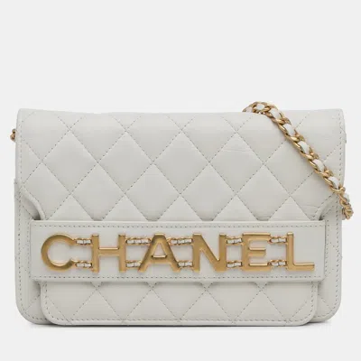 Pre-owned Chanel Enchained Flap Wallet On Chain In White
