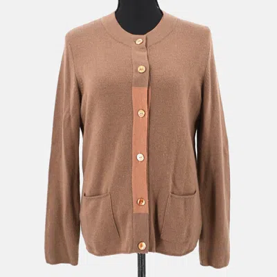 Pre-owned Chanel Ensemble Cardigan Brown Knit Top Size 42