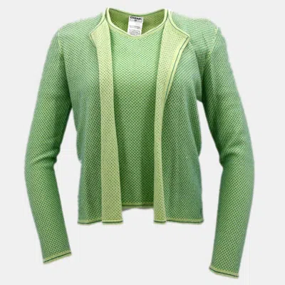 Pre-owned Chanel Ensemble Cardigan Short Sleeve Top Green #42