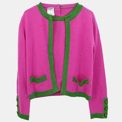 Pre-owned Chanel Ensemble Cardigan Short Sleeve Top Pink Size L