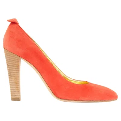 Pre-owned Chanel Escarpins Eu39.5 Orange Suede Heels Pumps Us8.5 Uk6