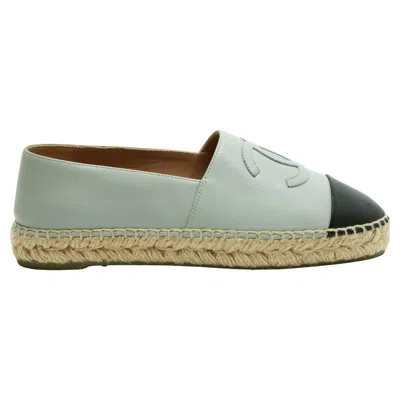 Pre-owned Chanel Espadrilles Cuir 2 Tons Eu37 Cc Baby Blue Leather Flat Shoes Uk4 Us6.5