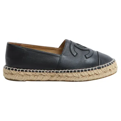 Pre-owned Chanel Espadrilles Cuir 2 Tons Eu37 Cc Navy Blue Leather Flat Shoes Uk4 Us6.5