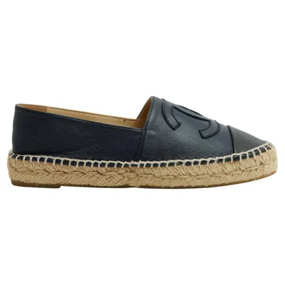 Pre-owned Chanel Espadrilles Cuir 2 Tons Eu37 Cc Navy Blue Leather Flat Shoes Uk4 Us6.5
